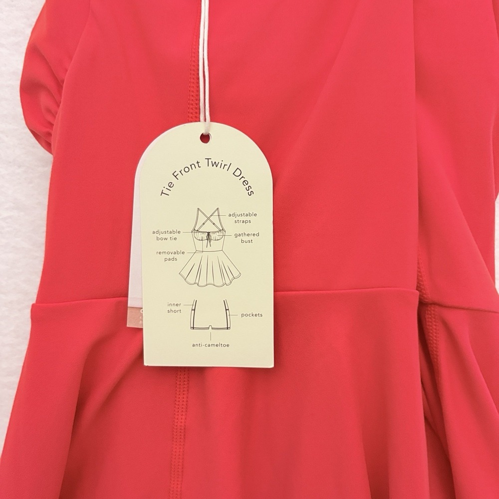 Blogilates Tie Front Twirl Active Dress Size Large NWT Orange Inner Shorts - Picture 6 of 9